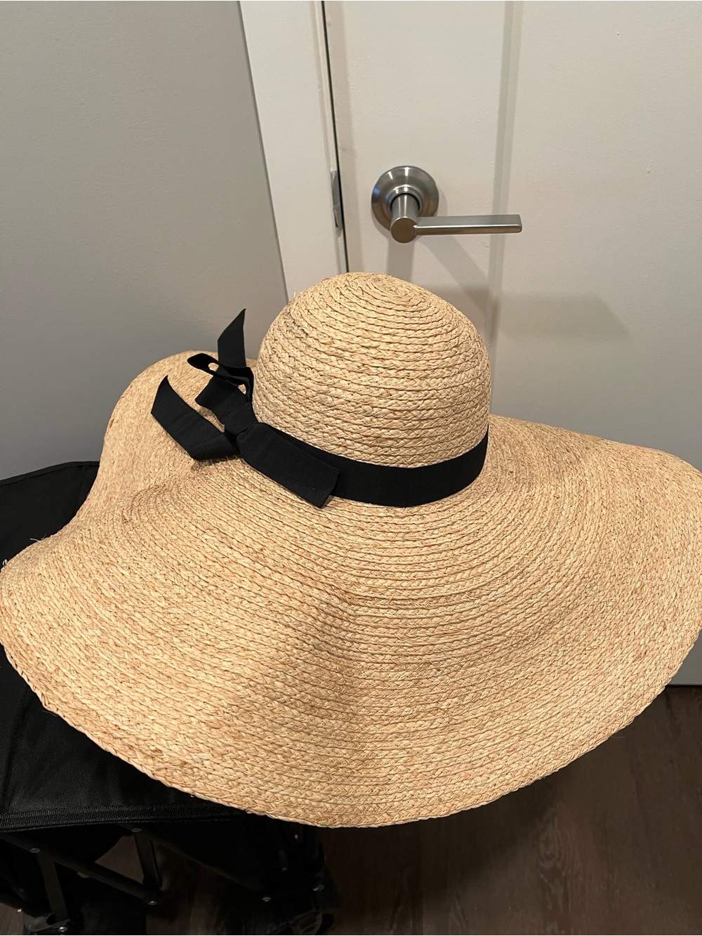 Wide Brim Straw Sun Hat with Black Ribbon
